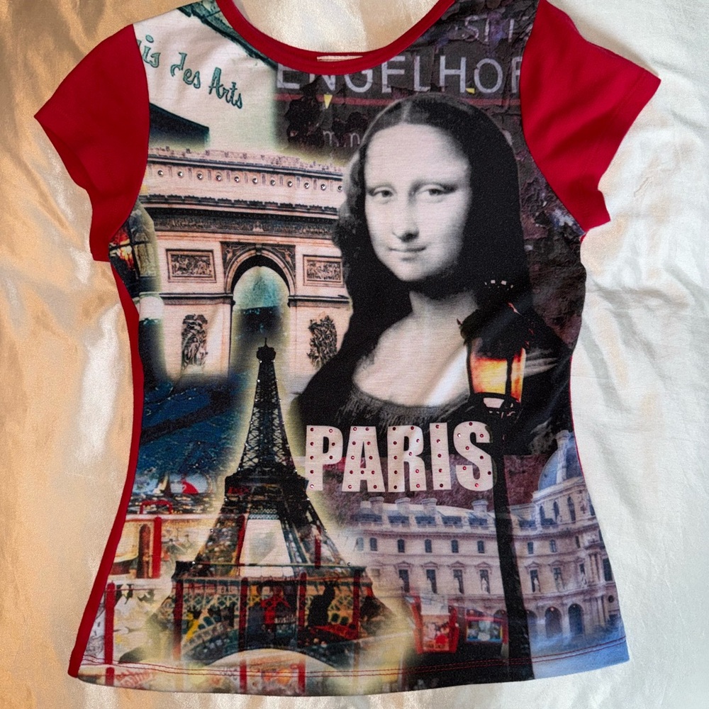 Red Paris Bedazzled Graphic T-Shirt